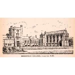 1900 Wood Engraving Mansfield College Architecture Oxford University 