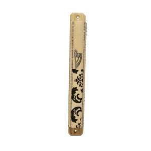  Wood Mezuzah with Hand Painted Black Floral Pattern and 