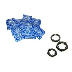   Latex Condoms Lubricated 24 condoms Plus 3 Black Beaded ERECTION AIDS