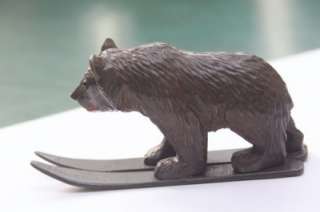 LOVELY ANTIQUE BLACK FOREST BEAR WITH SKIS HAND CARVED CARVING  