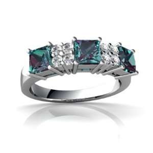    14K White Gold Square Created Alexandrite Ring Size 4: Jewelry