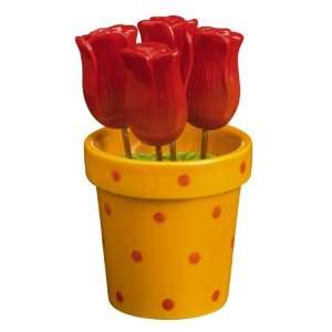  Flower POT Appetizer / Cheese Party Food Picks, Set of 4 