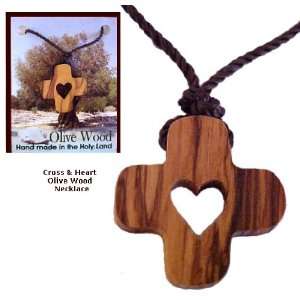  Olive Wood Cross N Heart Necklaces: Home & Kitchen