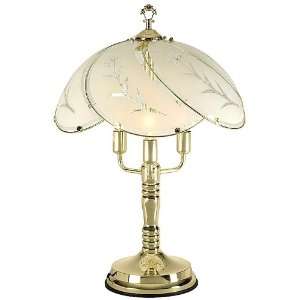  Flower Etched Glass Shade Touch Table Lamp with Key Finial 