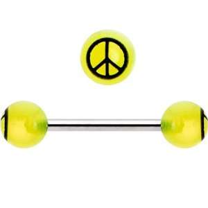  Yellow Black Peace Sign Barbell Tongue Ring: Jewelry