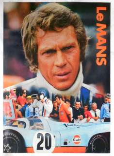Vtg Gulf ORIGINAL 1971 Steve McQueen Le Mans Movie Poster 17x22 Racing 