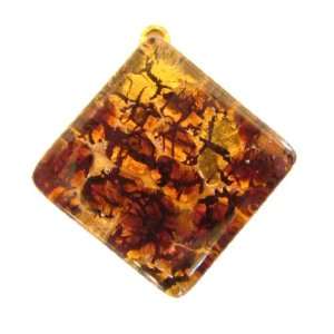  Copper Gold Venetian Murano Glass Square Pendant: Jewelry