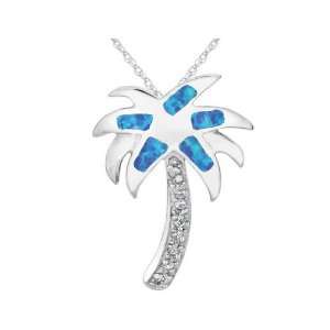    Opal Palm Tree Pendant in Sterling Silver with Chain Jewelry