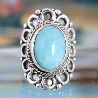 Freeshipping SILVER Beautiful Larimar Fashion Gemstone Ring US SIZE9.5 