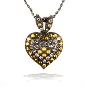  Amaro Necklace   Heart Amulet in Black, Diamond and Bronze 