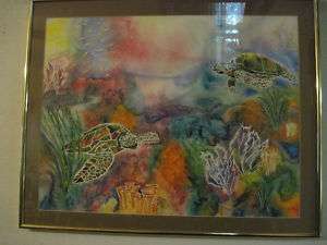 Original Water Color Painting Twin Turtles Framed  