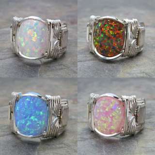 man made opal silver rings silver wire bead rings
