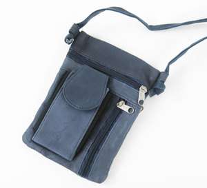 Washed BLUE PASSPORT PHONE (Smart Phone) Leather ID Holder Neck Pouch 