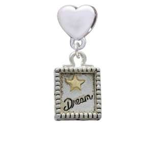 Shadow Box Dream with Gold Star European Heart Charm Dangle Bead 