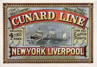 1875 Cunard Line Vintage Style Advertising Poster 16x24  
