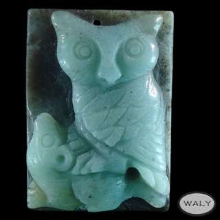 Carved Multi Color ite Owl Pendant Bead  