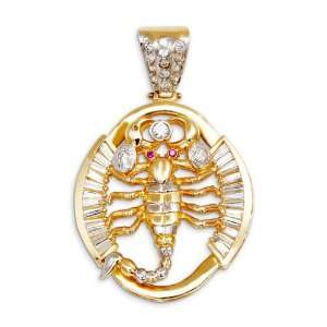    Round Baguette CZ Two Tone 14k Gold Scorpion Pendant Jewelry