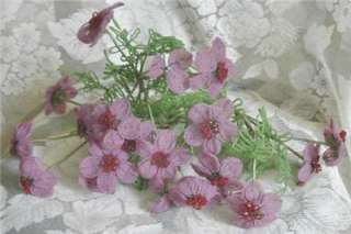   Bouquet of Glass Beaded Flowers Purple Violets with Red Centers & more