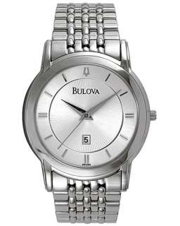 New Bulova Mens Watch Stainless Steel Silver Tone Dial Date 96G89 
