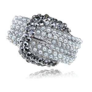   Vintage Inspired White Pearl Like Belt Buckle Crystal Rhinestone Ring
