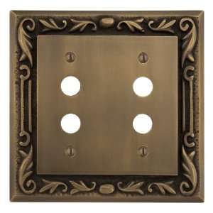 : Solid Brass Floral Design Double Push Button Plate   Antique Brass 