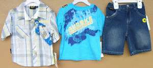 Akademiks Infant Boys Urban Wear Button Front T Shirt Jean Shorts 3pc 