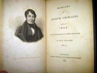 1838 JOSEPH GRIMALDI CHARLES DICKENS 1ST EDITION CLOWN 2VLS CRUIKSHANK 