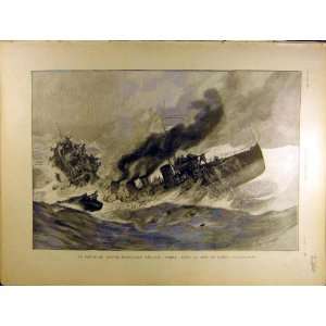   1901 Ship Torpedo Bomb Cobra Sea Painting French Print