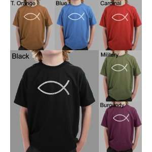 Boys CAROLINA BLUE Jesus Fish Shirt XS   Created using all the names 