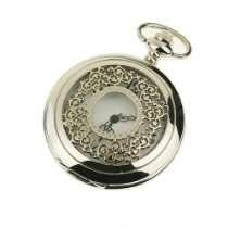   Mens Stainless Steel Case White Dial Antique Pocket Watch with Chain