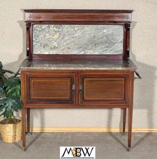 Antique English Mahogany Marbletop Washstand Vanity W/ Marble Back 