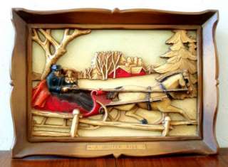 Vtg Syroco Horse Sleigh Snow Scene 3D Hanging Wall Plaque A Winter 