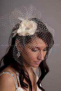 Veil Set, 9 Birdcage Veil with Fly Away Netting and Hand Pressed Silk 