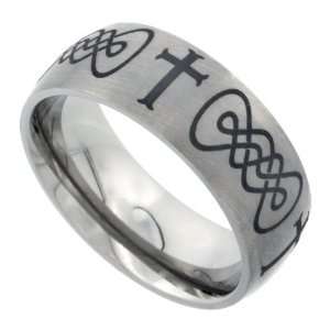 Titanium 8mm Dome Wedding Band Ring Laser Etched Black Passion Cross 
