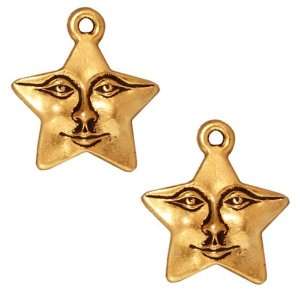  Fine 22k Gold Plated Lead Free Pewter Star Face Charm 17mm 