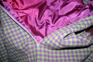 Incredible WOOL CHECK VINTAGE DRESS green/purple Med pinup ROCKABILLY 
