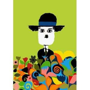 x11 Poster. Drawing of Charles Chaplin with hearts & flowers arround 