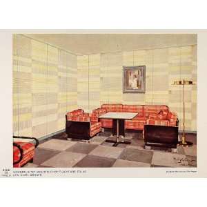 1932 Art Deco Living Room Sofa Lamp Wallpaper Print   Original Color 