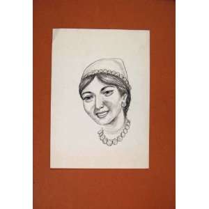  Portrait Face Lady Maid Sketch Drawing Fine Art Antique 