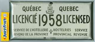 1958 QUEBEC HOTEL SERVICE LICENSE SILVER SIGN AD483  