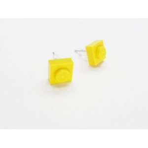  Yellow Upcycled LEGO Square Stud Earrings Jewelry