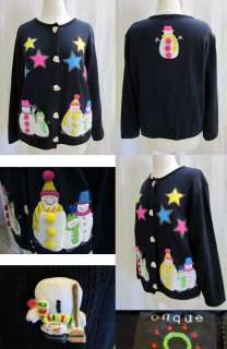 BEAUTIFUL MULTICOLOR SNOW MEN FAMILY ONQUE BLACK CHRISTMAS SWEATER 