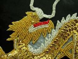 AN01 Mirror Pair Oriental Dragon Sequin Bead Applique Art Deco/Unique 