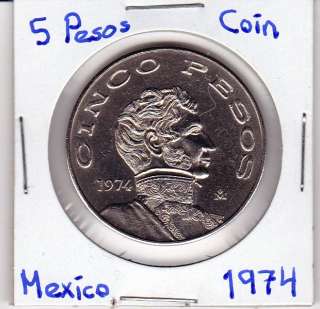   Mexico $ 5 Pesos Guerrero Coin 1974, Visit My Store For Paper Money