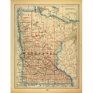 Print Map Minnesota States Counties Cities Lake Superior United States 