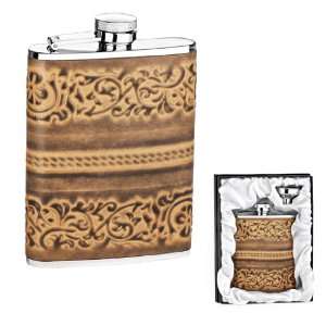 Western Style Leather Hip Flask in Gift Box w/ Funnel  