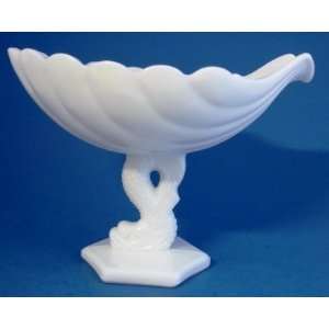  Westmoreland Dolphin Shell Milk Glass Compote Vintage 