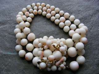  Skin Coral Bead 3 Strand Bracelet, pre 40s Unsigned Haskell?  