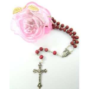  Vatican Holy Pray Rosary Made of Wood & Roses Rose Petal 
