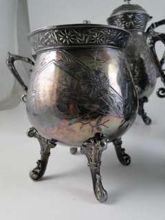 Antique Victorian Silver Plated Teapot Tea Service Meriden 1800s Sugar 